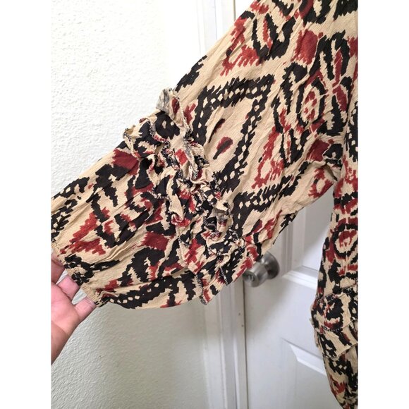 RALPH LAUREN DENIM & SUPPLY WOMEN L OVERSIZE PEASANT BLOUSE IKAT PRINT RUFFLE SL - Picture 4 of 9